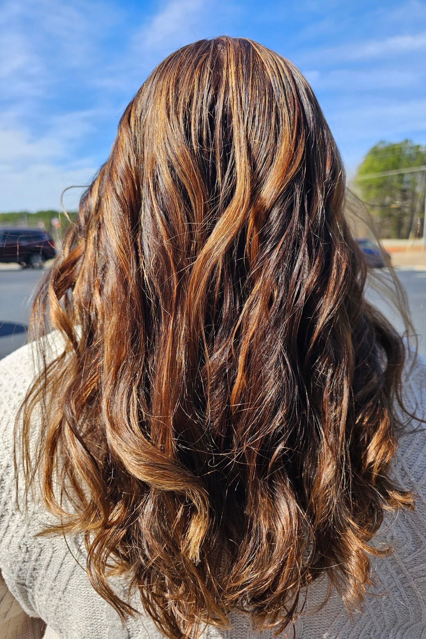 Caramel highlights, finished and styled — recent client work