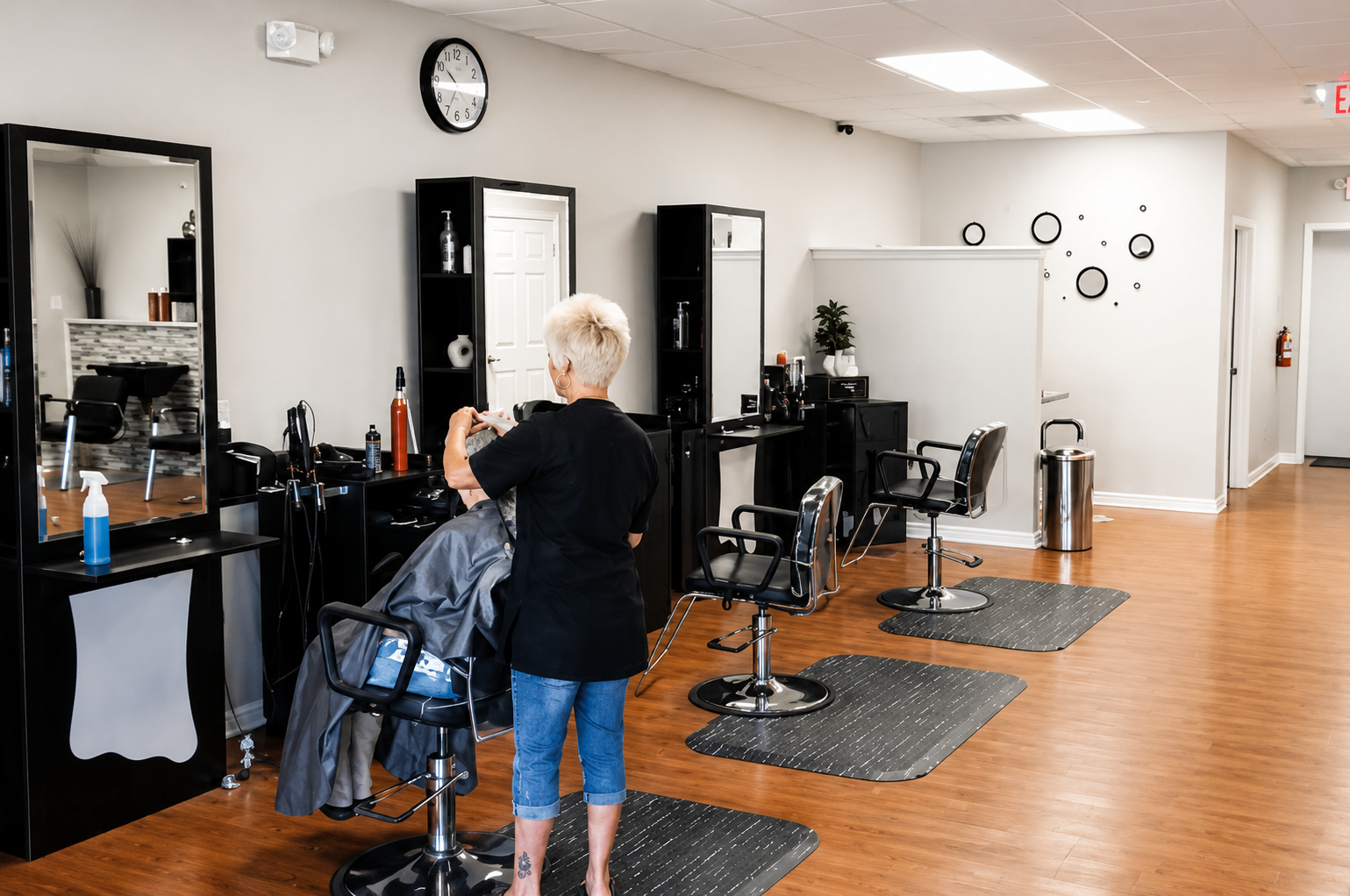 Shannon at work cutting hair